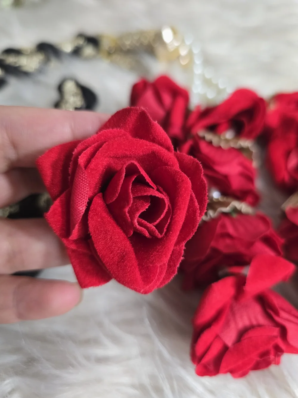 Handcrafted Black & Red Floral Braided Hair Accessory